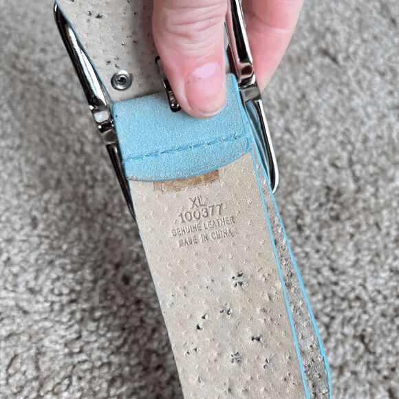 VTG Y2K Baby Blue Studded Rhinestone Leather Belt Wide McBling 1.75” 43” main image 5